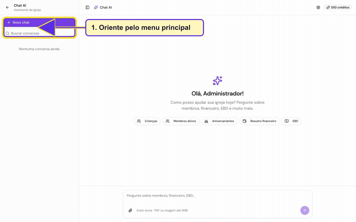 Tela inicial de uso do Sistema Reino, usada como referência visual para orientação de navegação.